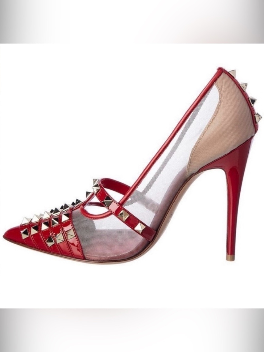 Valentino Garavani Rockstud Red Pointed-Toe Stiletto Pumps - Designer Style - Picture 2 of 9